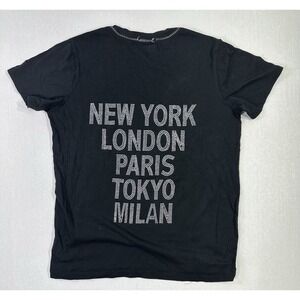 Hipchik Couture Rhinestone Cities Graphic T-Shirt Black Studded Bling Tee M
